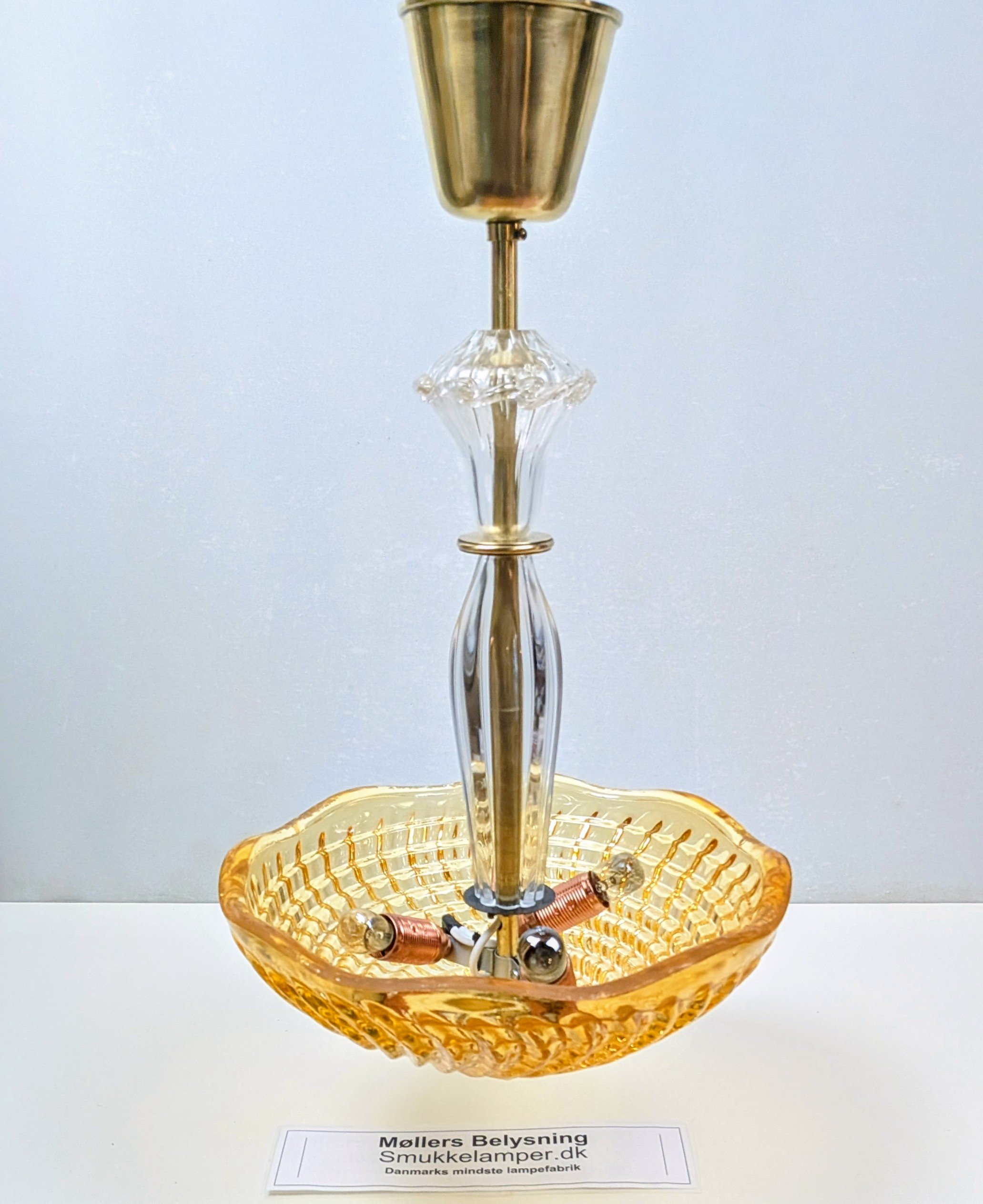 Orrefors palæ loftlampe fra 1940. 5 kilo glas. Professionelt restaureret. 56 cmH. Ø33 – produktbillede 3 – Orangeri og udestue belysning